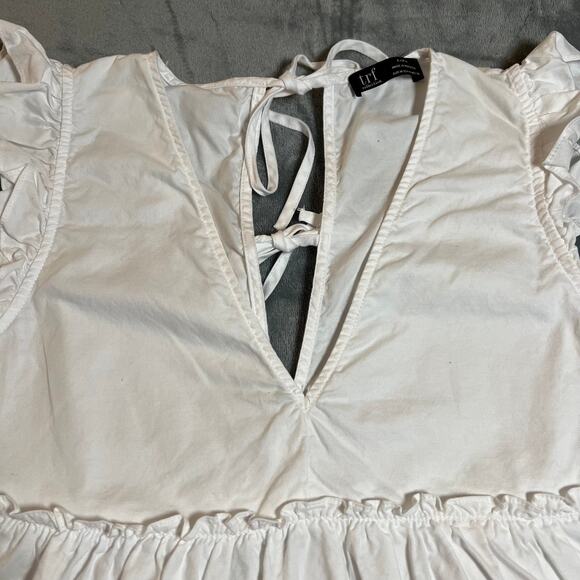 Zara Deep V-Neck Sleeveless Baby Doll Blouse Sz M Ruffle Cotton Cottagecore Boho - Picture 4 of 10